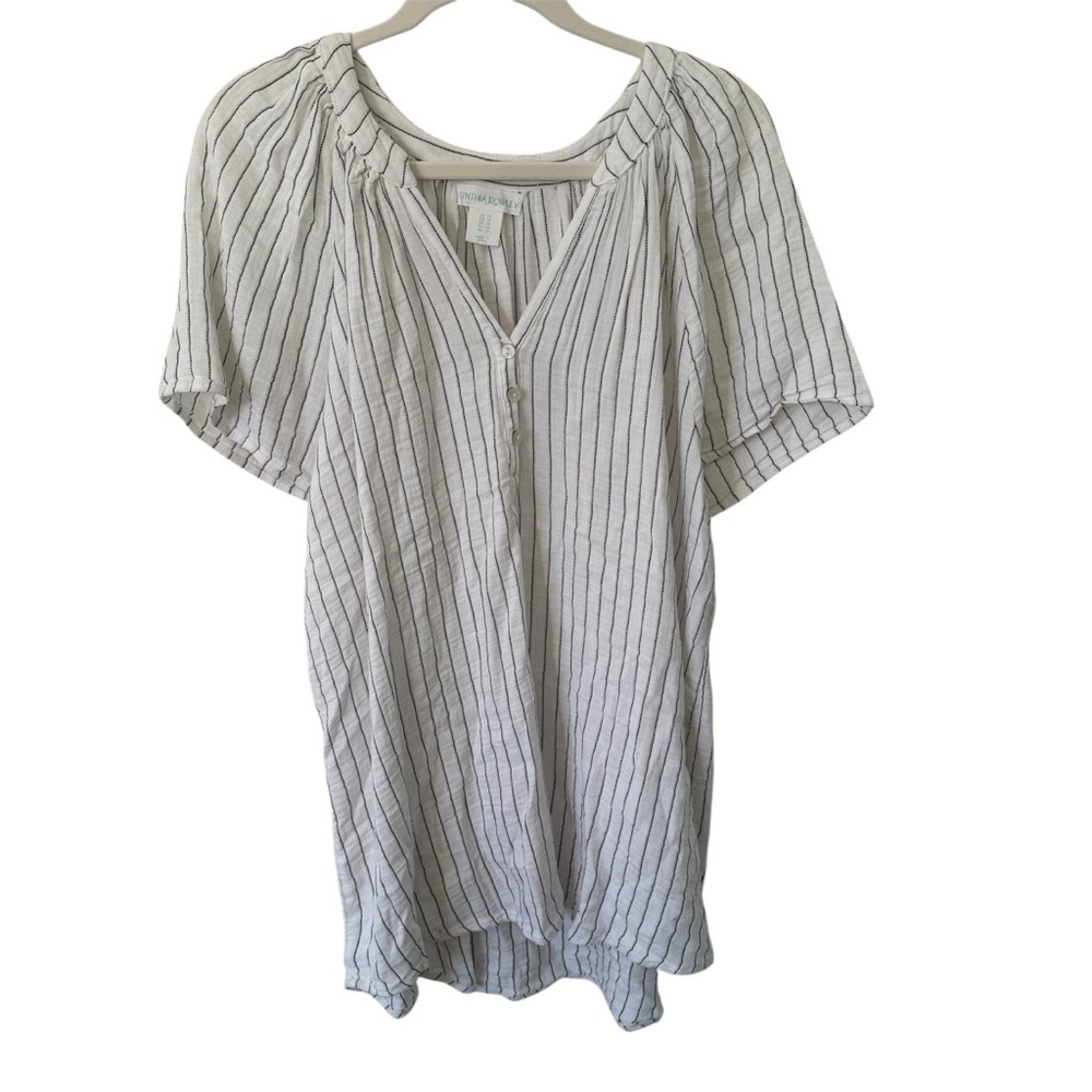 Cynthia Rowley White & Black Striped Blouse 1X
